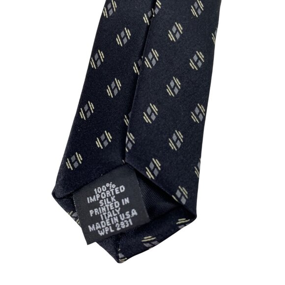 Zylos George Machado Black & Gray Geometric Print 100% Silk Mens Tie Necktie - Picture 5 of 6